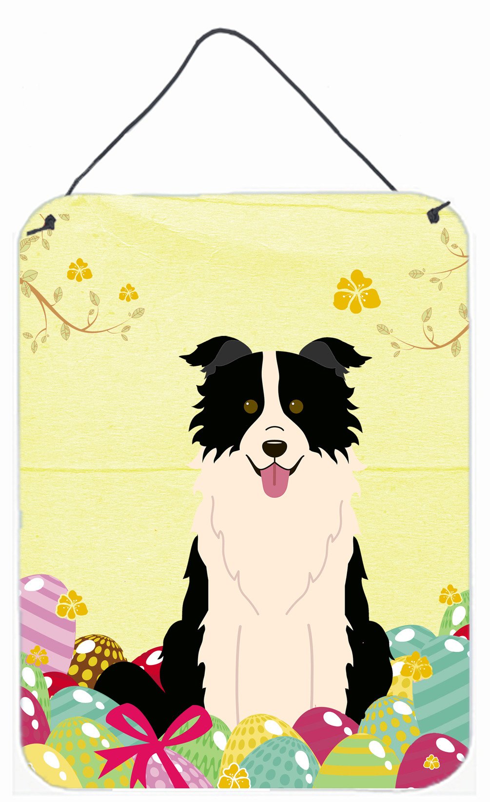 Easter Eggs Border Collie Black White Wall or Door Hanging Prints BB6118DS1216 by Caroline&#39;s Treasures