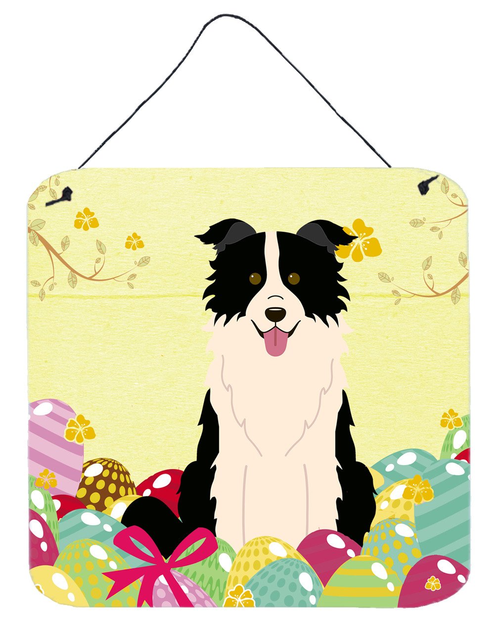 Easter Eggs Border Collie Black White Wall or Door Hanging Prints BB6118DS66 by Caroline&#39;s Treasures