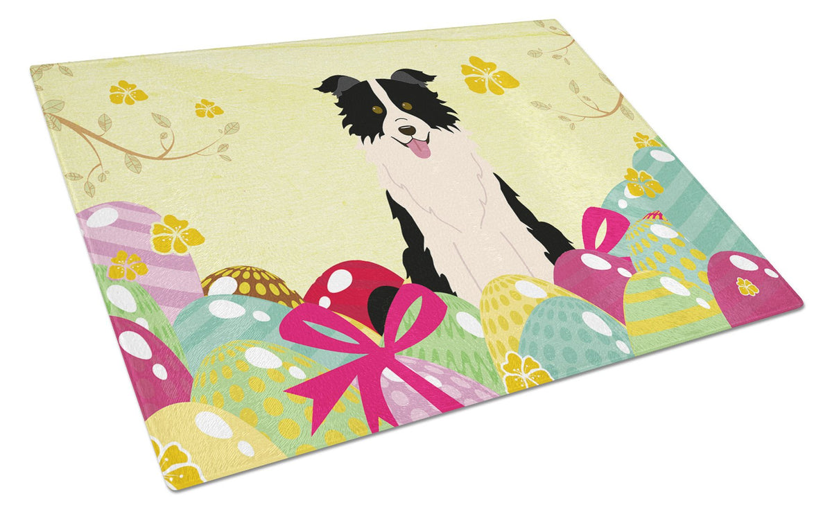 Easter Eggs Border Collie Black White Glass Cutting Board Large BB6118LCB by Caroline&#39;s Treasures