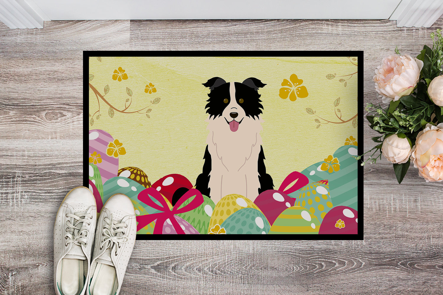 Easter Eggs Border Collie Black White Indoor or Outdoor Mat 18x27 BB6118MAT - the-store.com