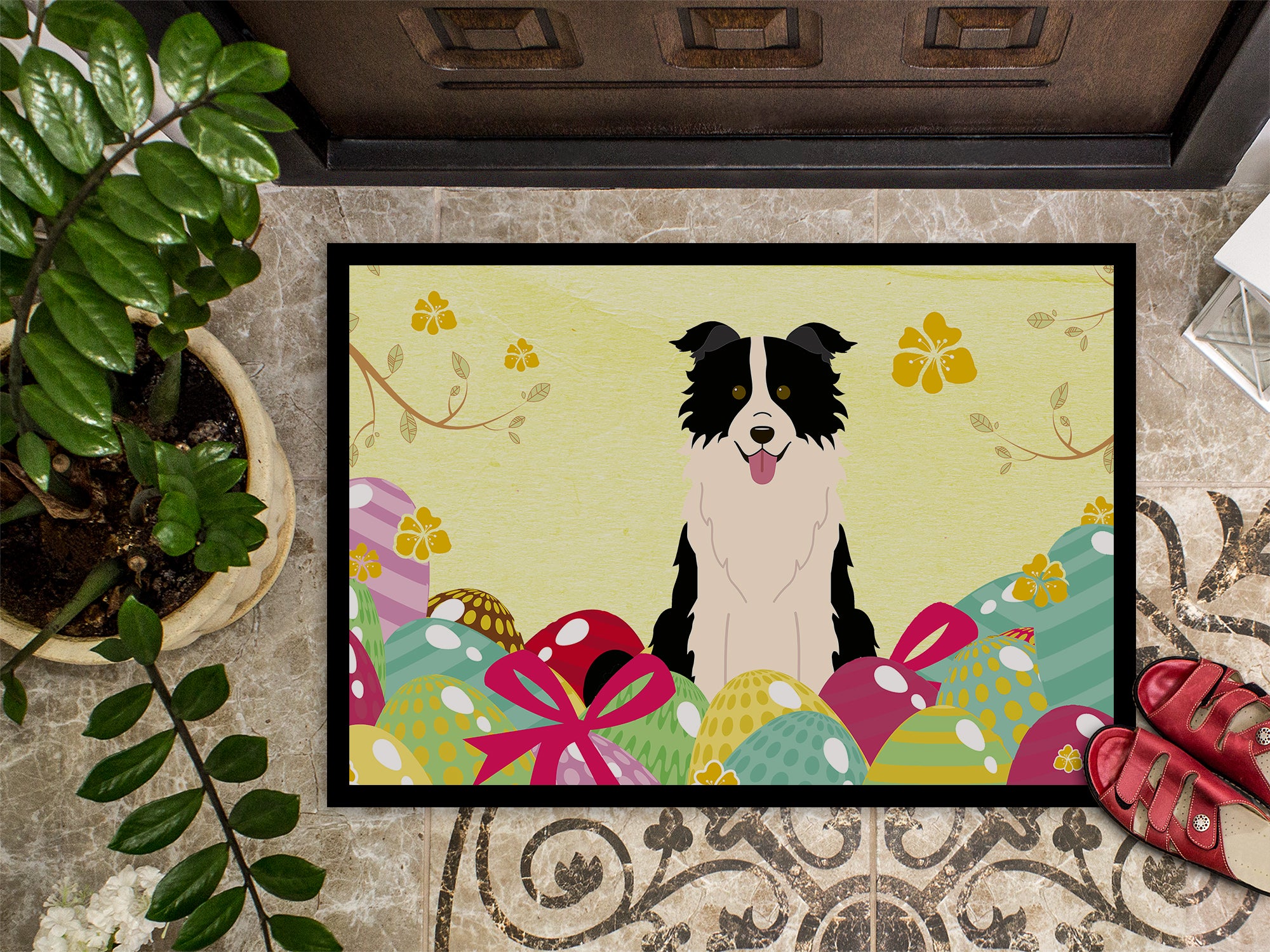 Easter Eggs Border Collie Black White Indoor or Outdoor Mat 18x27 BB6118MAT - the-store.com