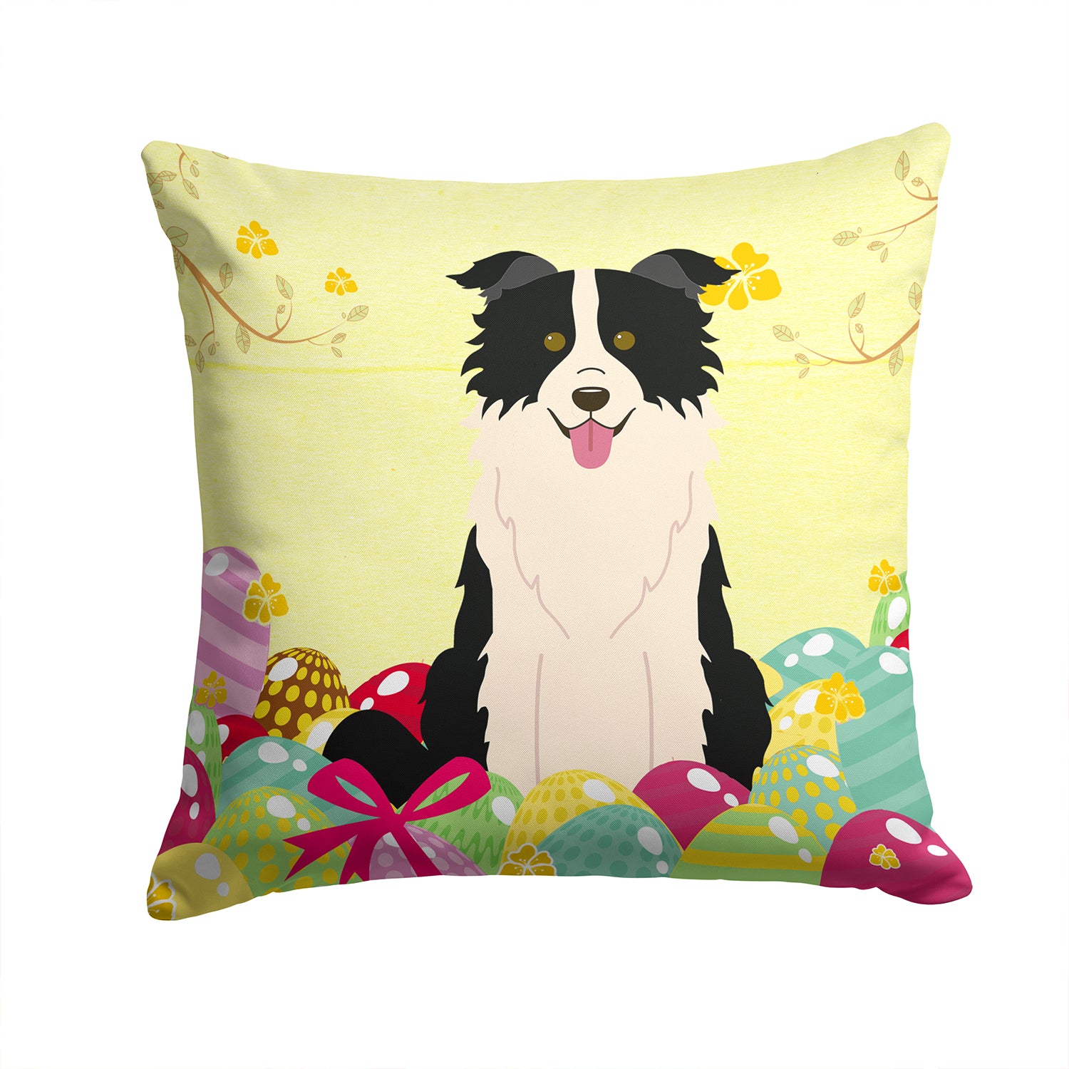 Easter Eggs Border Collie Black White Fabric Decorative Pillow BB6118PW1414 - the-store.com
