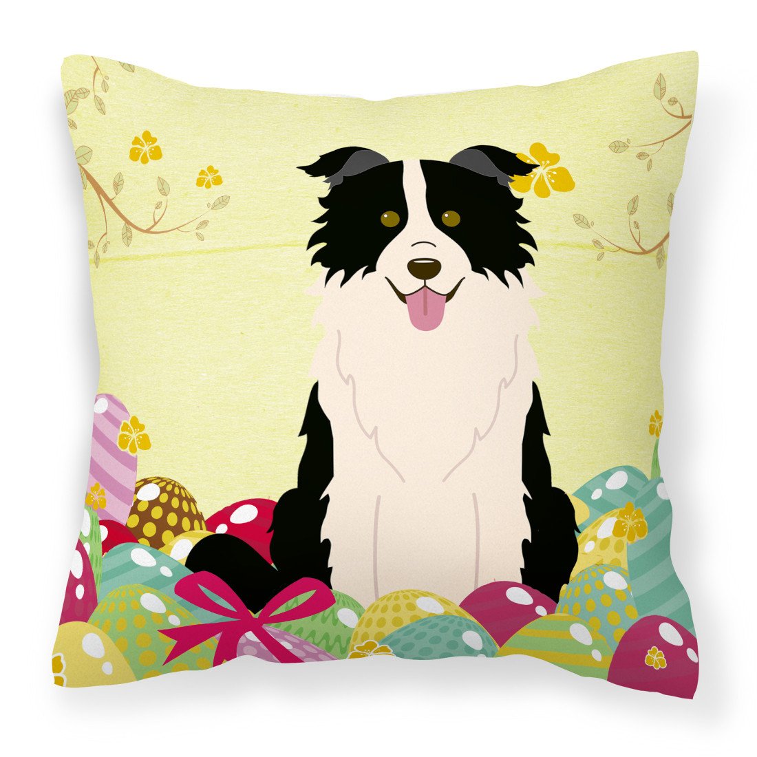 Easter Eggs Border Collie Black White Fabric Decorative Pillow BB6118PW1818 by Caroline&#39;s Treasures