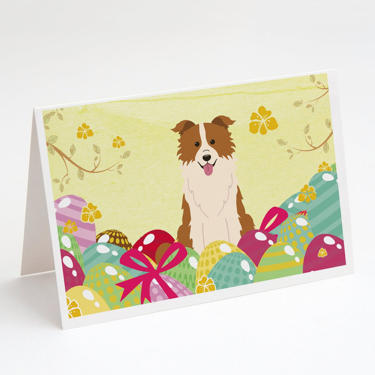 Buy this Easter Eggs Border Collie Red White Greeting Cards and Envelopes Pack of 8