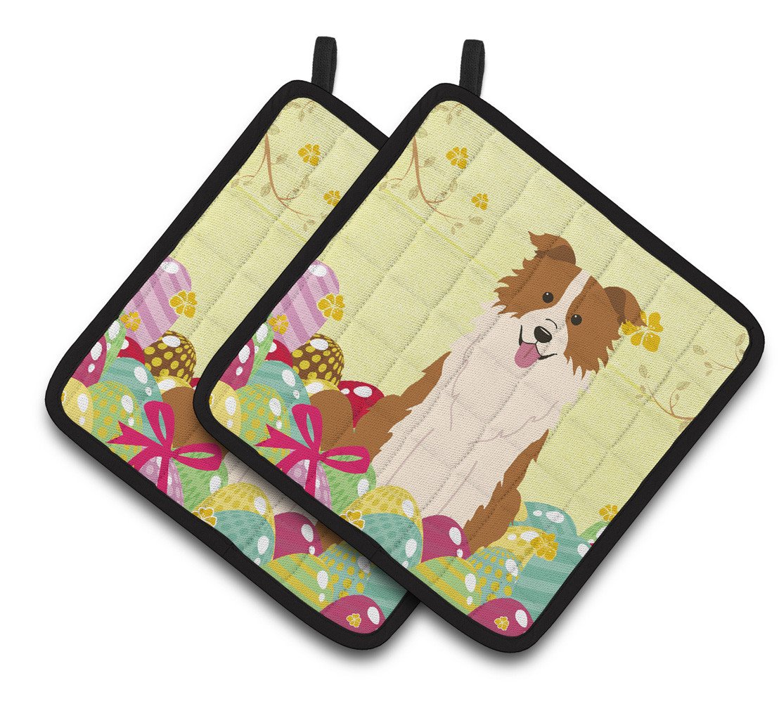 Easter Eggs Border Collie Red White Pair of Pot Holders BB6119PTHD by Caroline&#39;s Treasures
