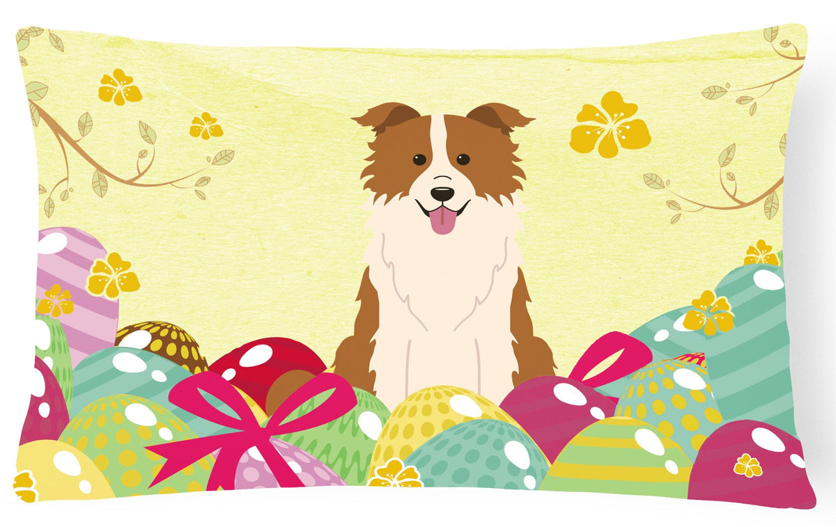 Easter Eggs Border Collie Red White Canvas Fabric Decorative Pillow BB6119PW1216 by Caroline&#39;s Treasures