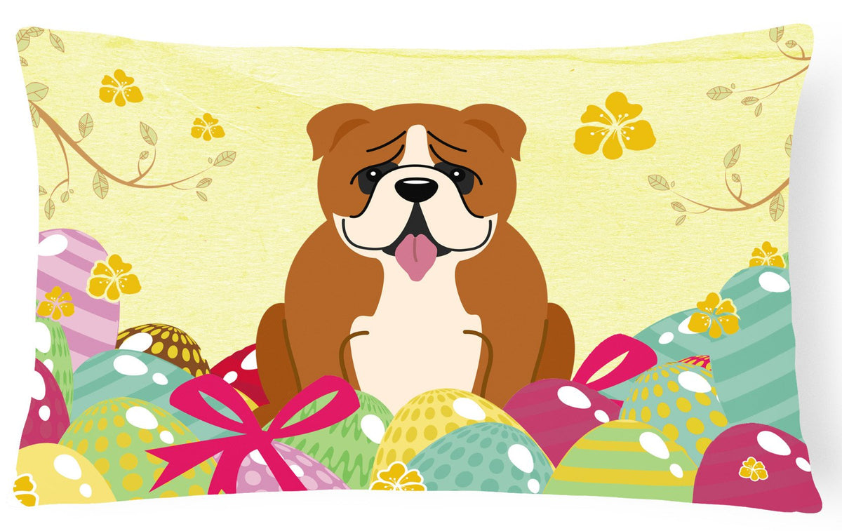 Easter Eggs English Bulldog Red White Canvas Fabric Decorative Pillow BB6120PW1216 by Caroline&#39;s Treasures