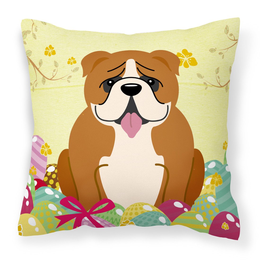 Easter Eggs English Bulldog Red White Fabric Decorative Pillow BB6120PW1818 by Caroline&#39;s Treasures
