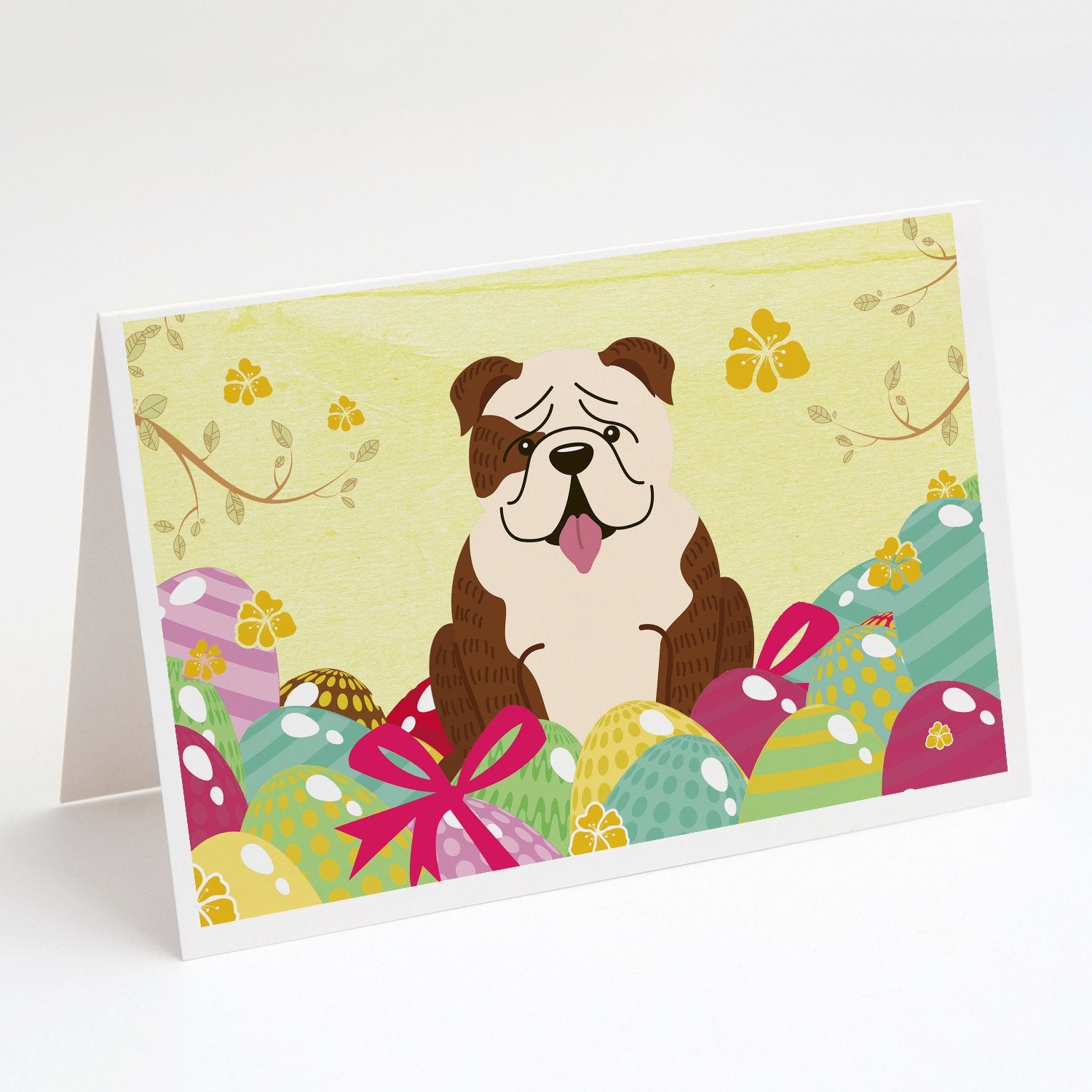 Buy this Easter Eggs English Bulldog Brindle White Greeting Cards and Envelopes Pack of 8