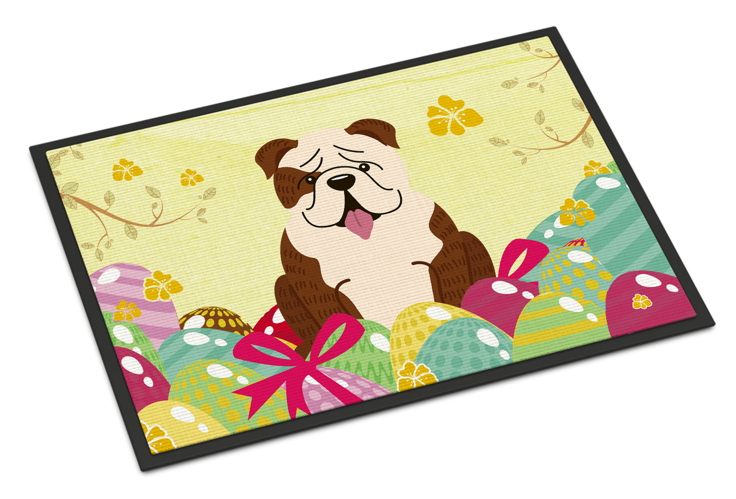 Easter Eggs English Bulldog Brindle White Indoor or Outdoor Mat 18x27 BB6121MAT - the-store.com