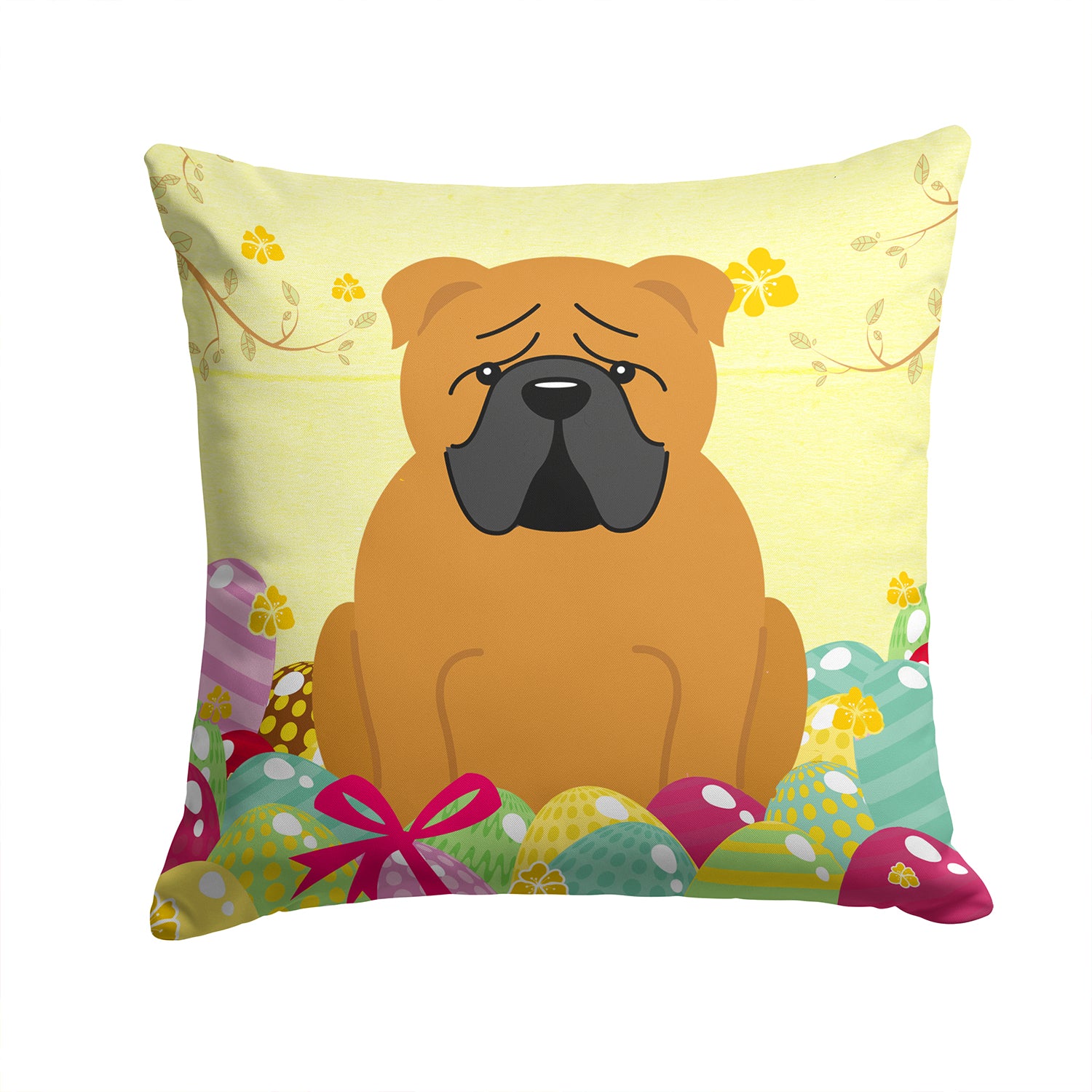 Easter Eggs English Bulldog Red Fabric Decorative Pillow BB6122PW1414 - the-store.com