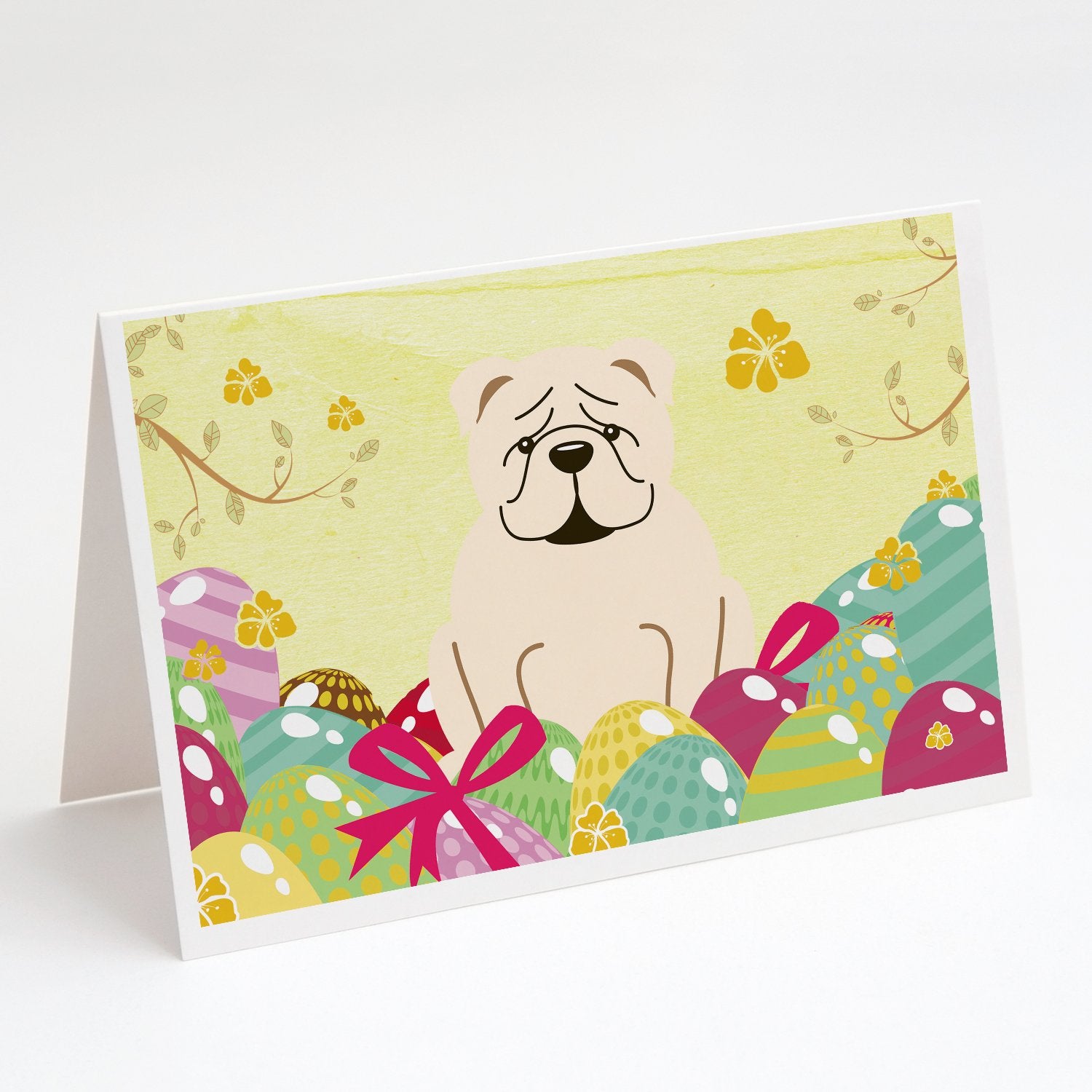 Buy this Easter Eggs English Bulldog White Greeting Cards and Envelopes Pack of 8