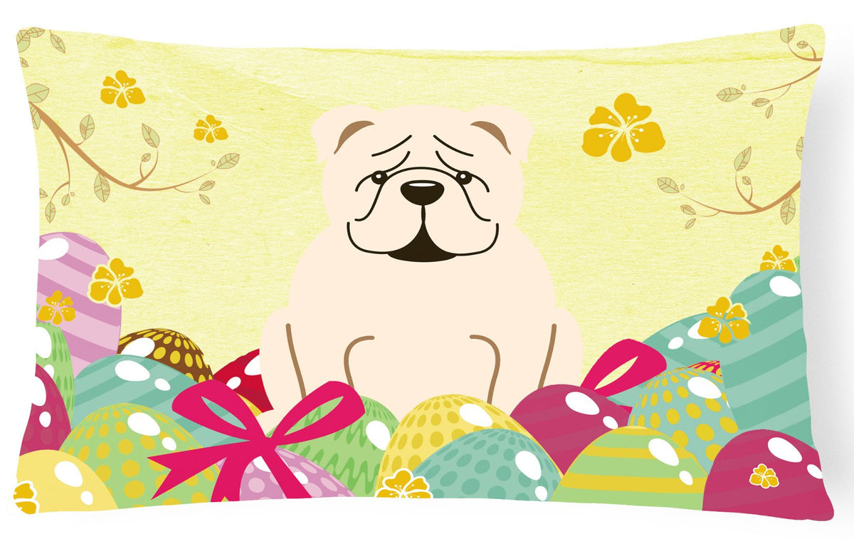Easter Eggs English Bulldog White Canvas Fabric Decorative Pillow BB6123PW1216 by Caroline&#39;s Treasures