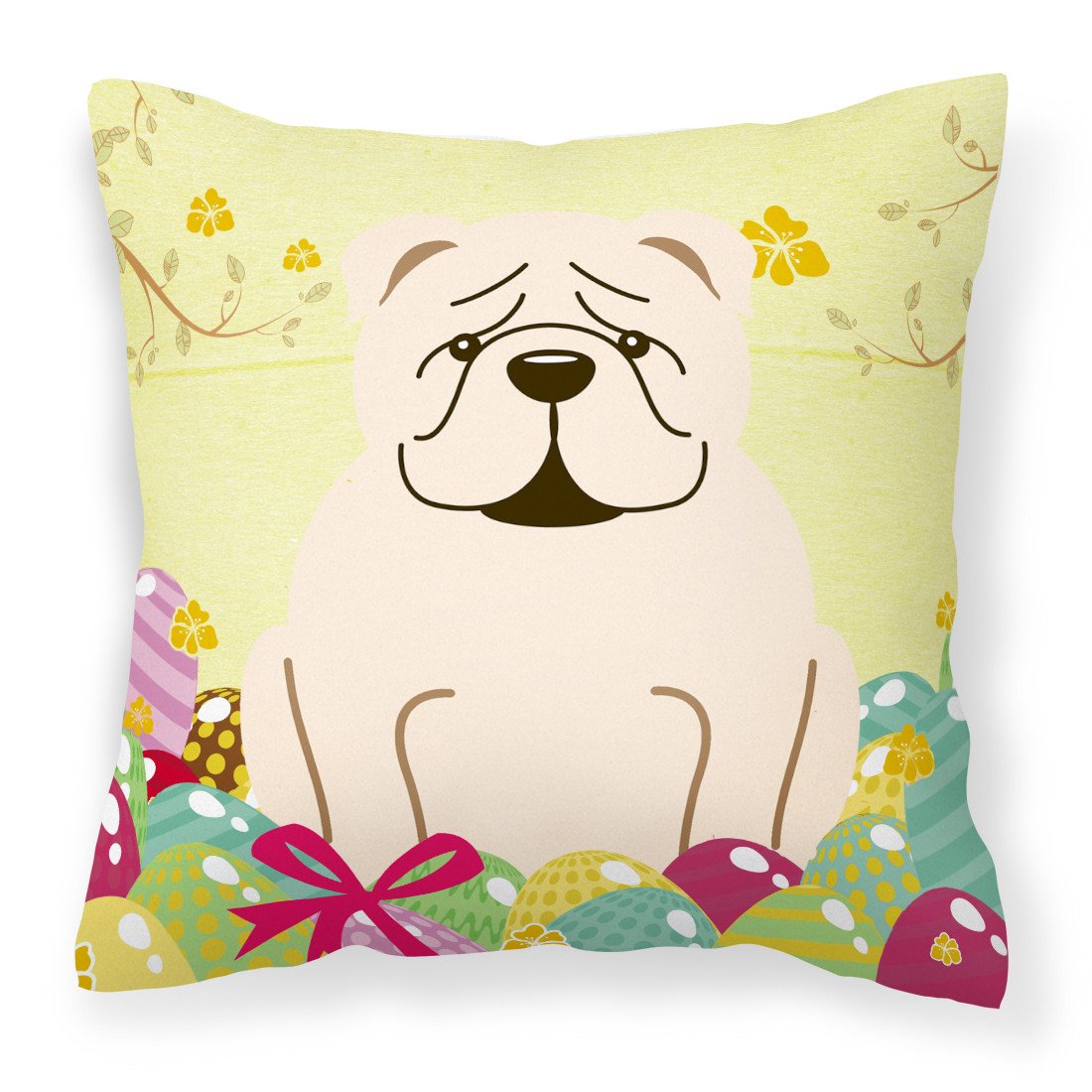 Easter Eggs English Bulldog White Fabric Decorative Pillow BB6123PW1818 by Caroline&#39;s Treasures