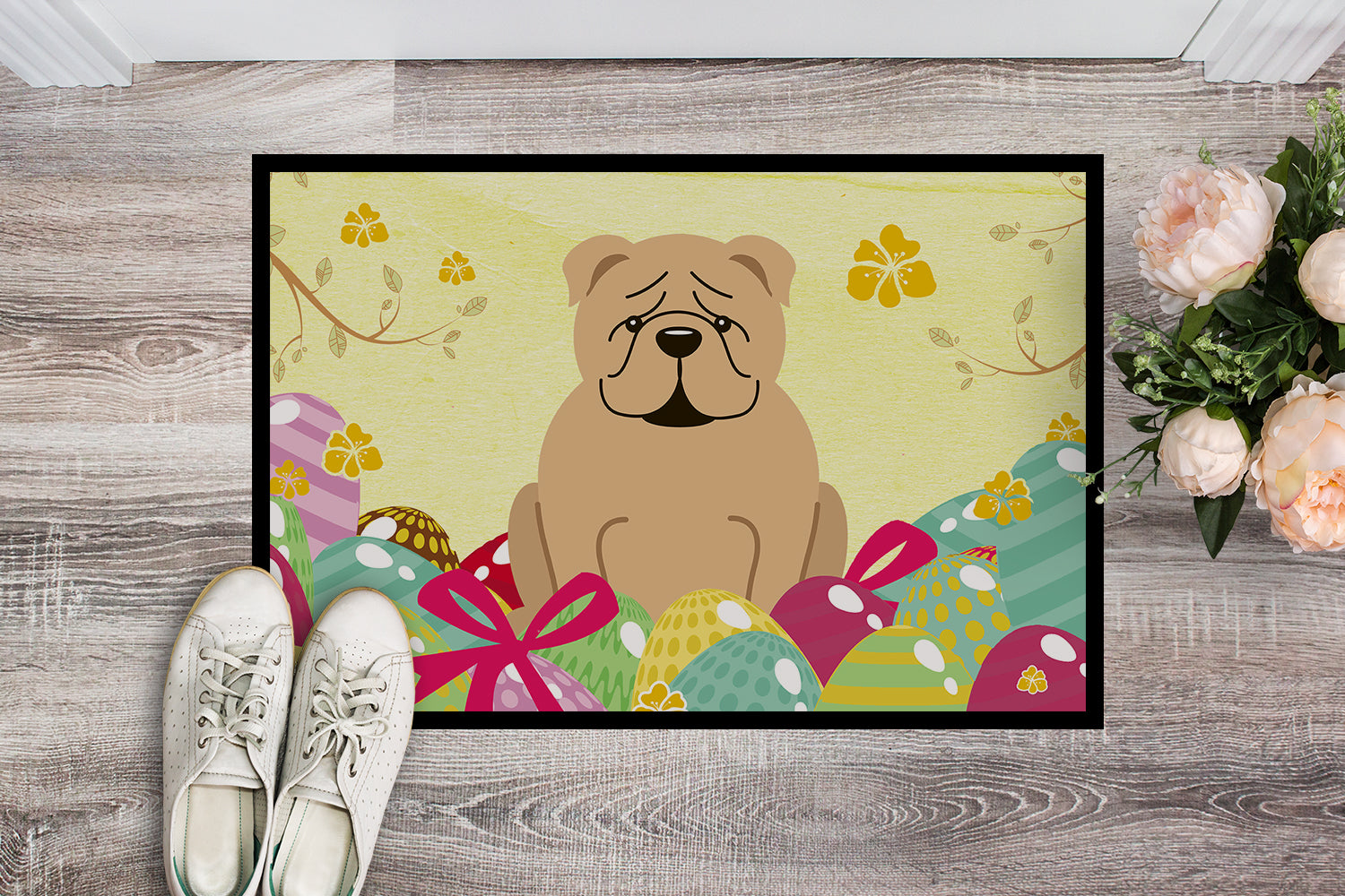 Easter Eggs English Bulldog Fawn Indoor or Outdoor Mat 18x27 BB6124MAT - the-store.com