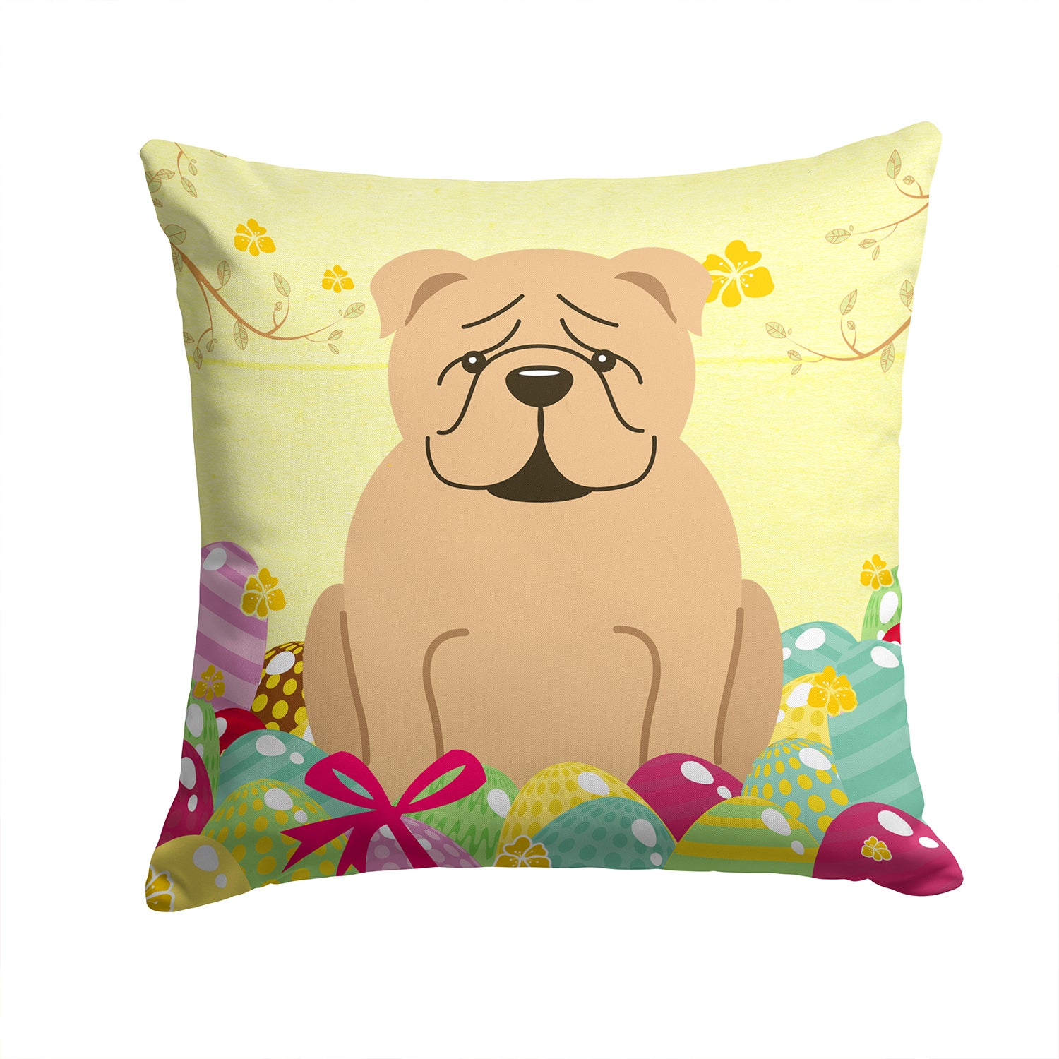 Easter Eggs English Bulldog Fawn Fabric Decorative Pillow BB6124PW1414 - the-store.com