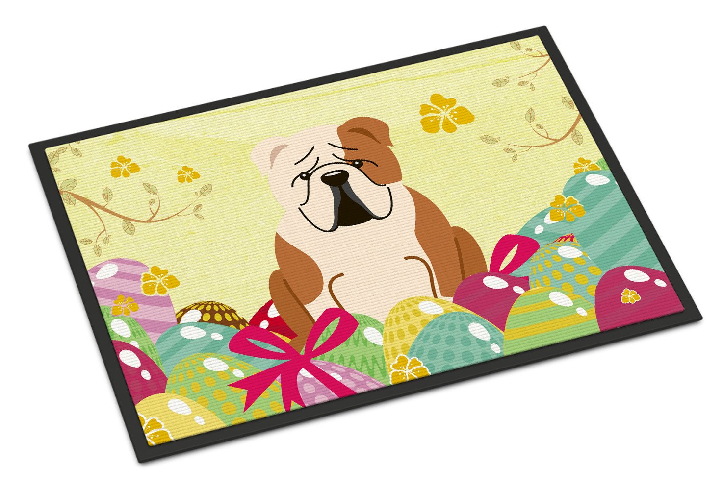 Easter Eggs English Bulldog Fawn White Indoor or Outdoor Mat 24x36 BB6125JMAT by Caroline's Treasures