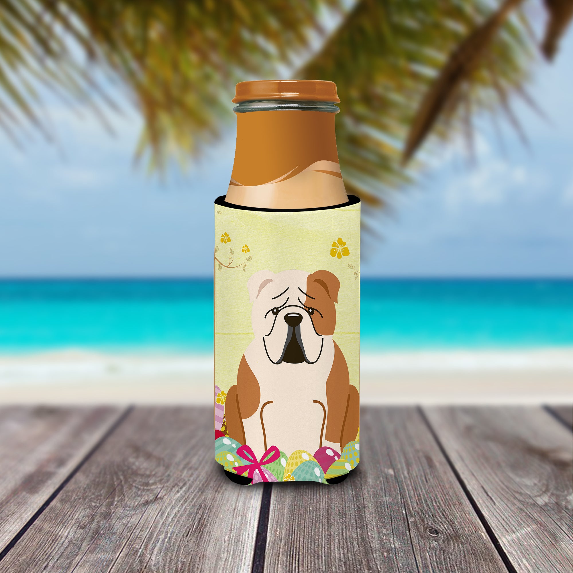 Easter Eggs English Bulldog Fawn White  Ultra Hugger for slim cans BB6125MUK  the-store.com.