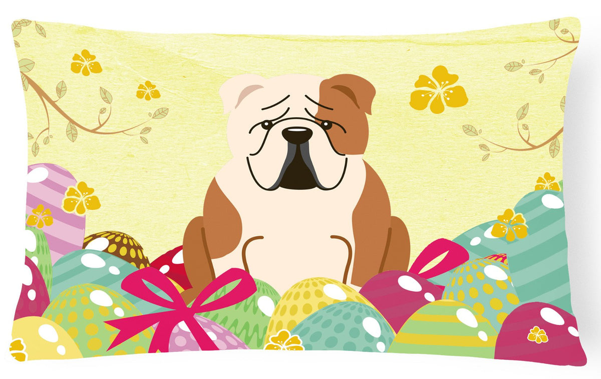 Easter Eggs English Bulldog Fawn White Canvas Fabric Decorative Pillow BB6125PW1216 by Caroline&#39;s Treasures