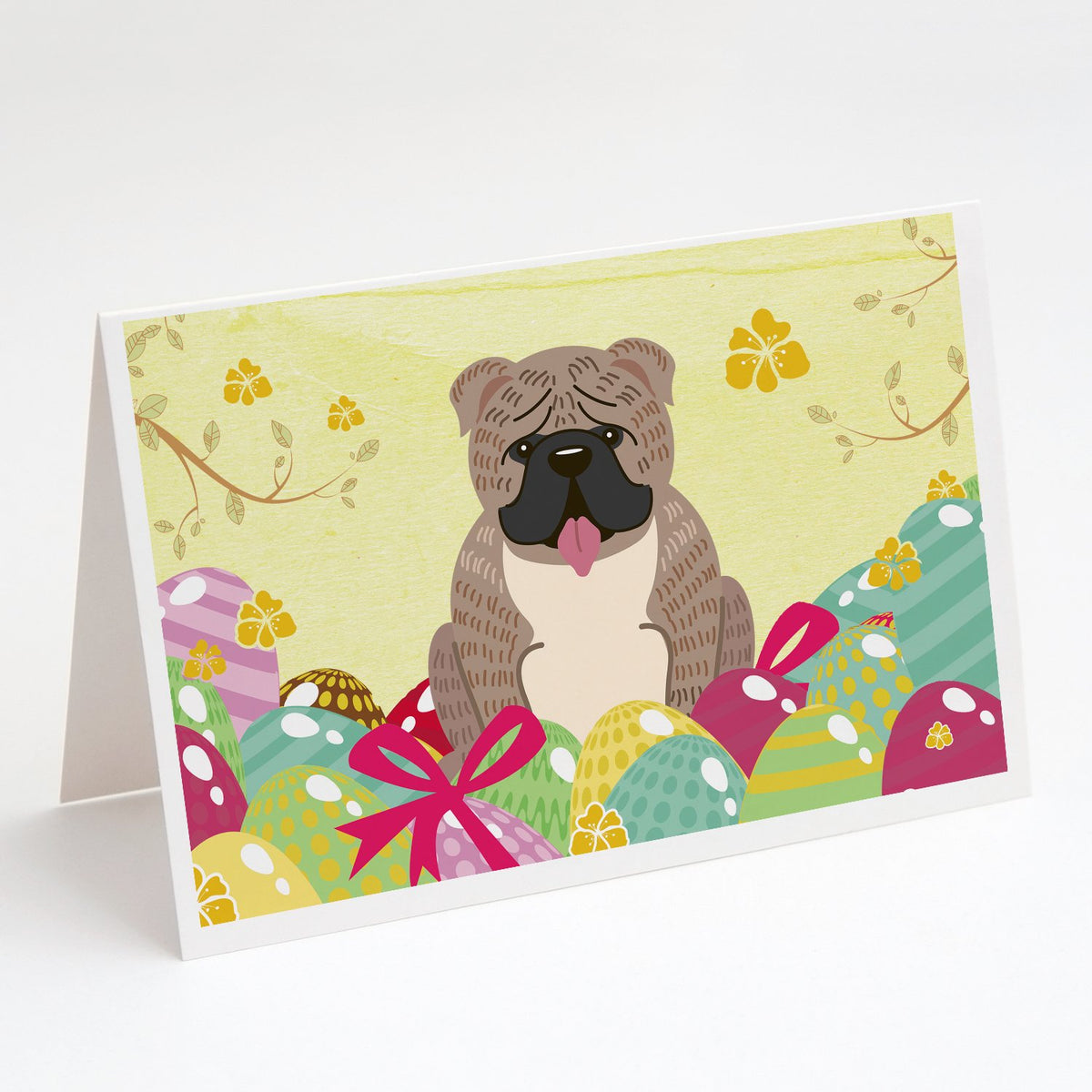 Buy this Easter Eggs English Bulldog Grey Brindle  Greeting Cards and Envelopes Pack of 8