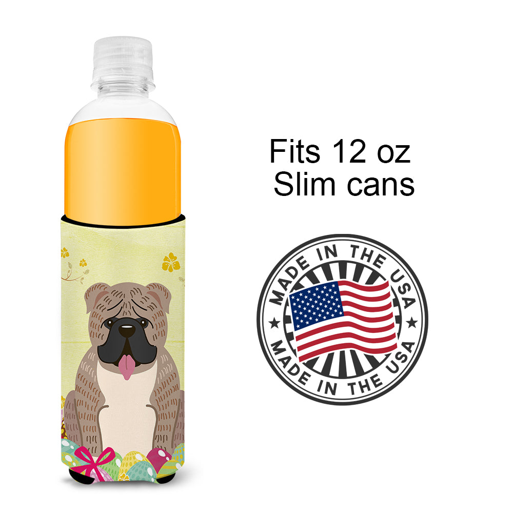 Easter Eggs English Bulldog Grey Brindle   Ultra Hugger for slim cans BB6126MUK  the-store.com.