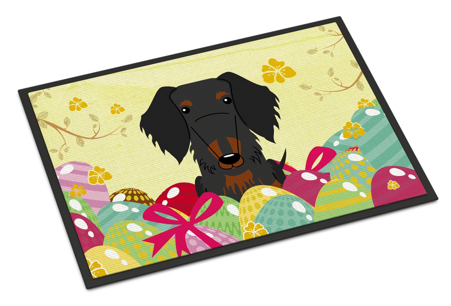 Easter Eggs Wire Haired Dachshund Black Tan Indoor or Outdoor Mat 24x36 BB6127JMAT by Caroline's Treasures