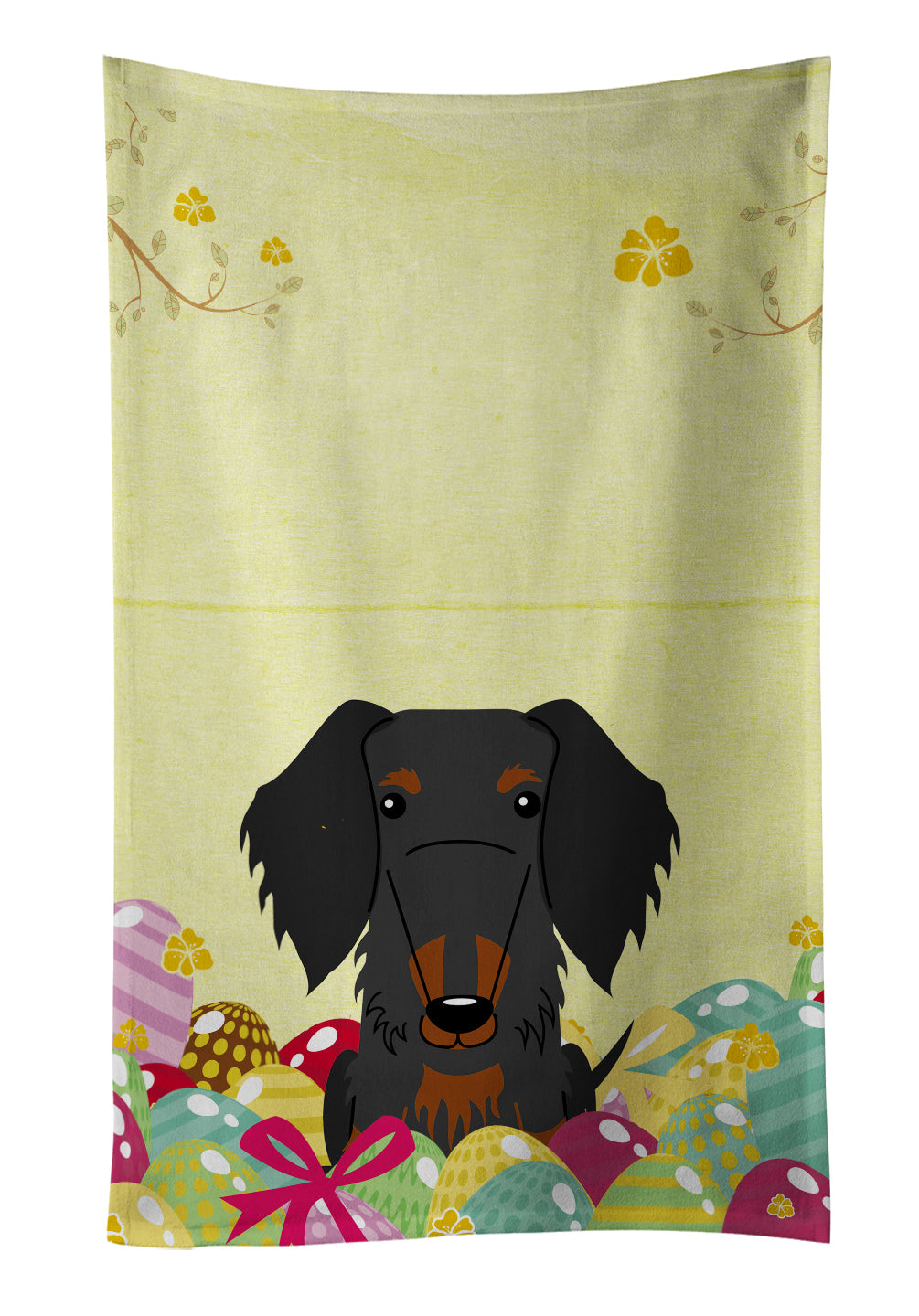 Easter Eggs Wire Haired Dachshund Black Tan Kitchen Towel BB6127KTWL - the-store.com