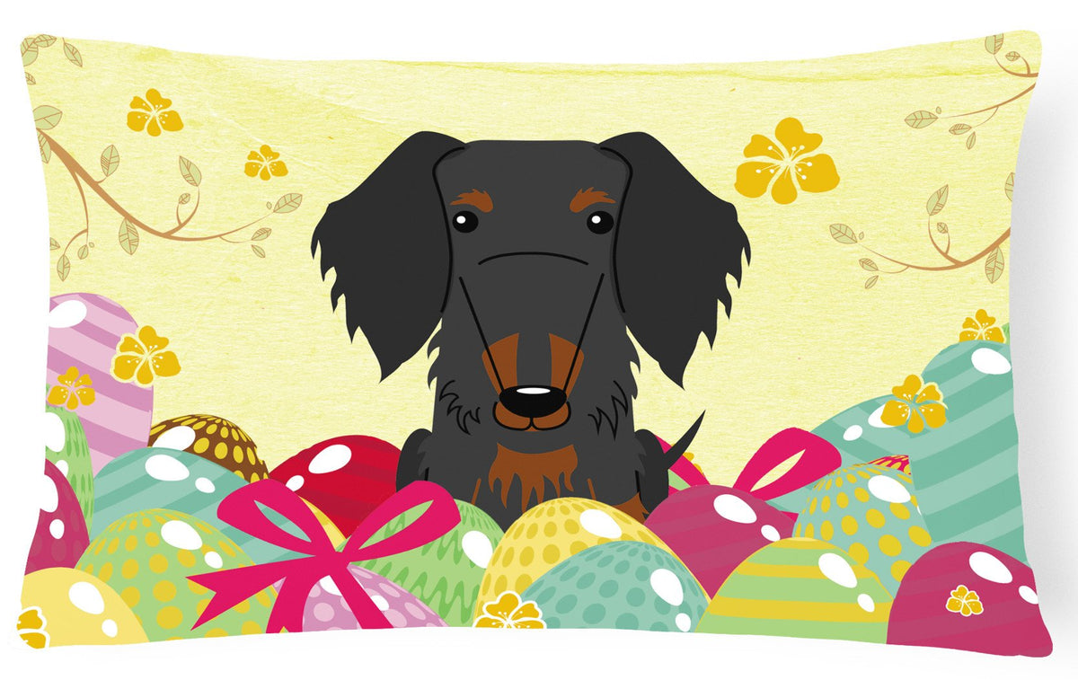 Easter Eggs Wire Haired Dachshund Black Tan Canvas Fabric Decorative Pillow BB6127PW1216 by Caroline&#39;s Treasures