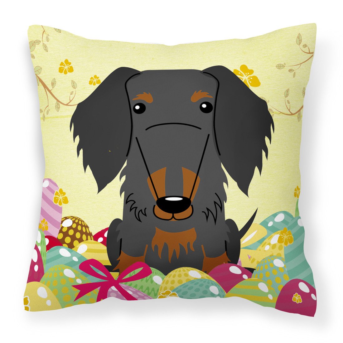 Easter Eggs Wire Haired Dachshund Black Tan Fabric Decorative Pillow BB6127PW1818 by Caroline&#39;s Treasures