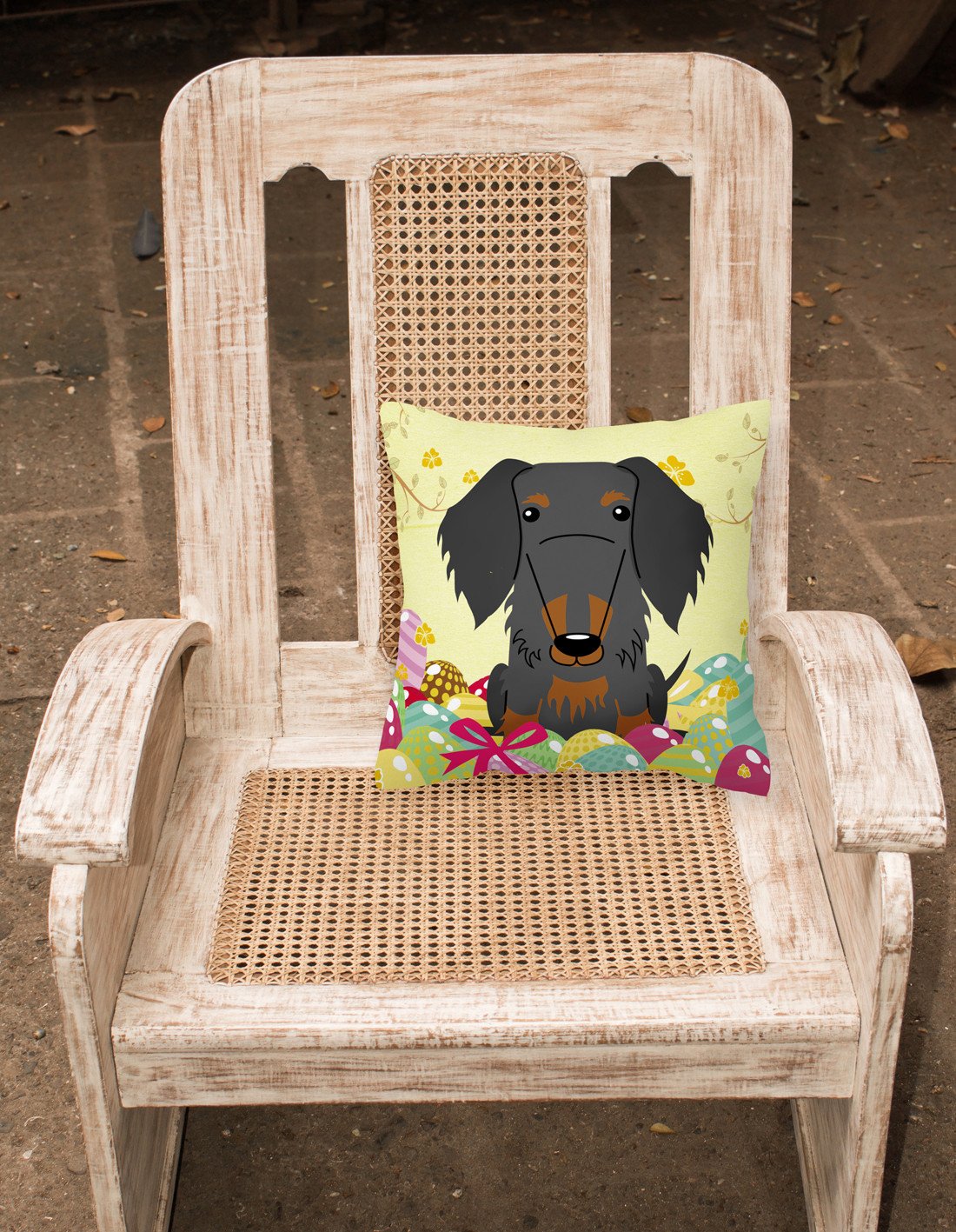 Easter Eggs Wire Haired Dachshund Black Tan Fabric Decorative Pillow BB6127PW1818 by Caroline's Treasures