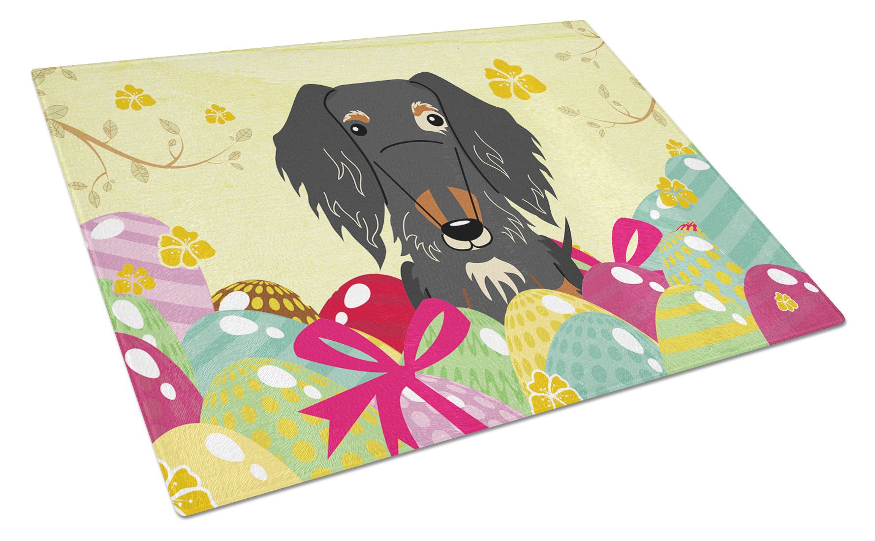 Easter Eggs Wire Haired Dachshund Dapple Glass Cutting Board Large BB6128LCB by Caroline's Treasures