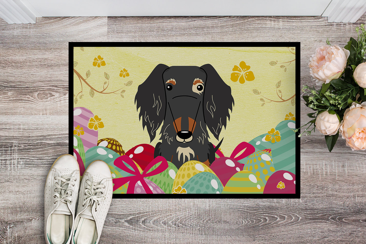 Easter Eggs Wire Haired Dachshund Dapple Indoor or Outdoor Mat 18x27 BB6128MAT - the-store.com
