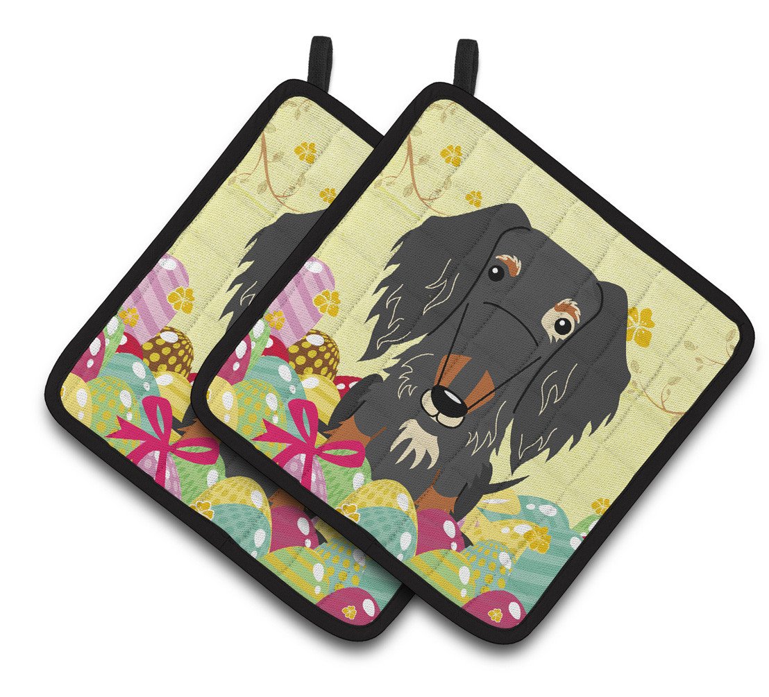Easter Eggs Wire Haired Dachshund Dapple Pair of Pot Holders BB6128PTHD by Caroline&#39;s Treasures