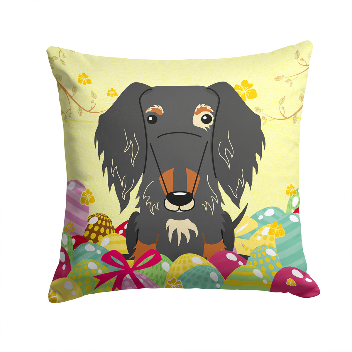 Easter Eggs Wire Haired Dachshund Dapple Fabric Decorative Pillow BB6128PW1414 - the-store.com