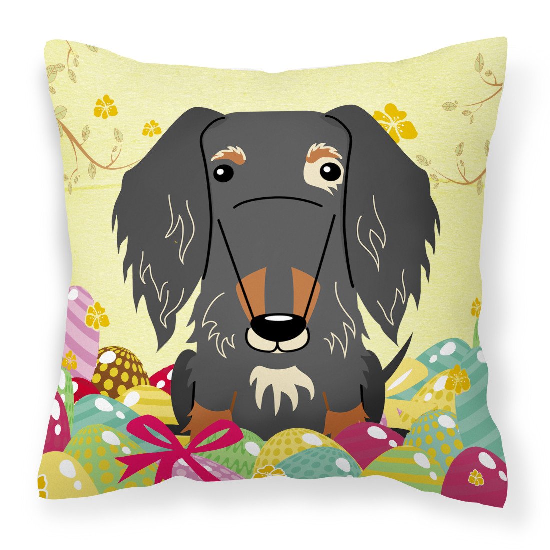 Easter Eggs Wire Haired Dachshund Dapple Fabric Decorative Pillow BB6128PW1818 by Caroline&#39;s Treasures