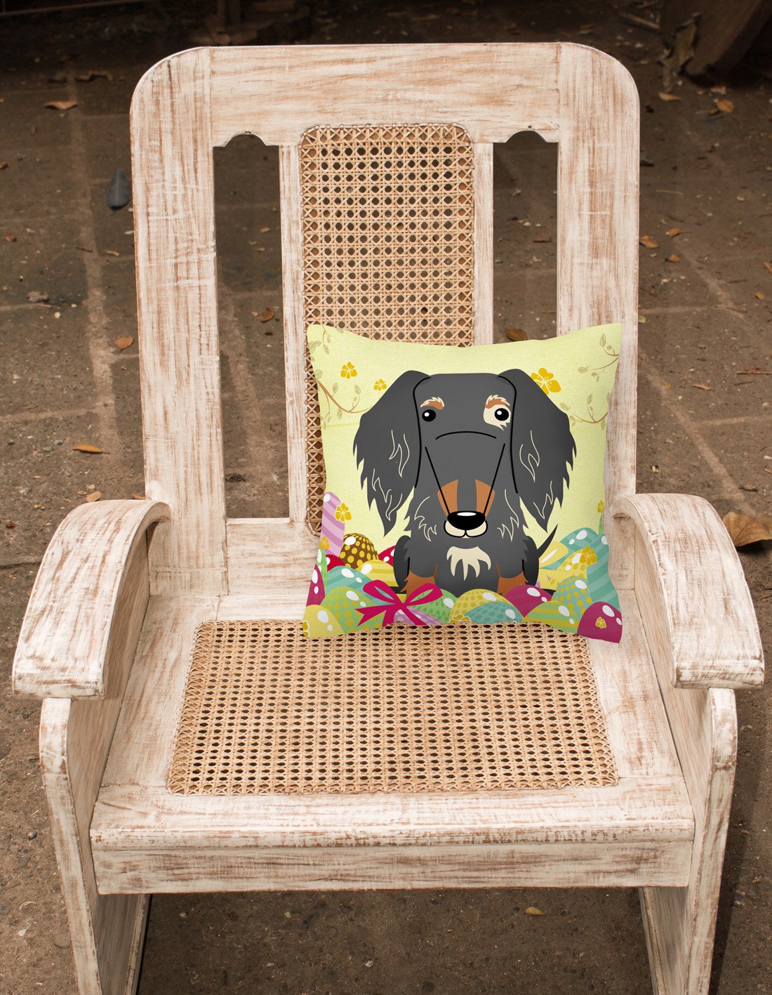 Easter Eggs Wire Haired Dachshund Dapple Fabric Decorative Pillow BB6128PW1818 by Caroline's Treasures