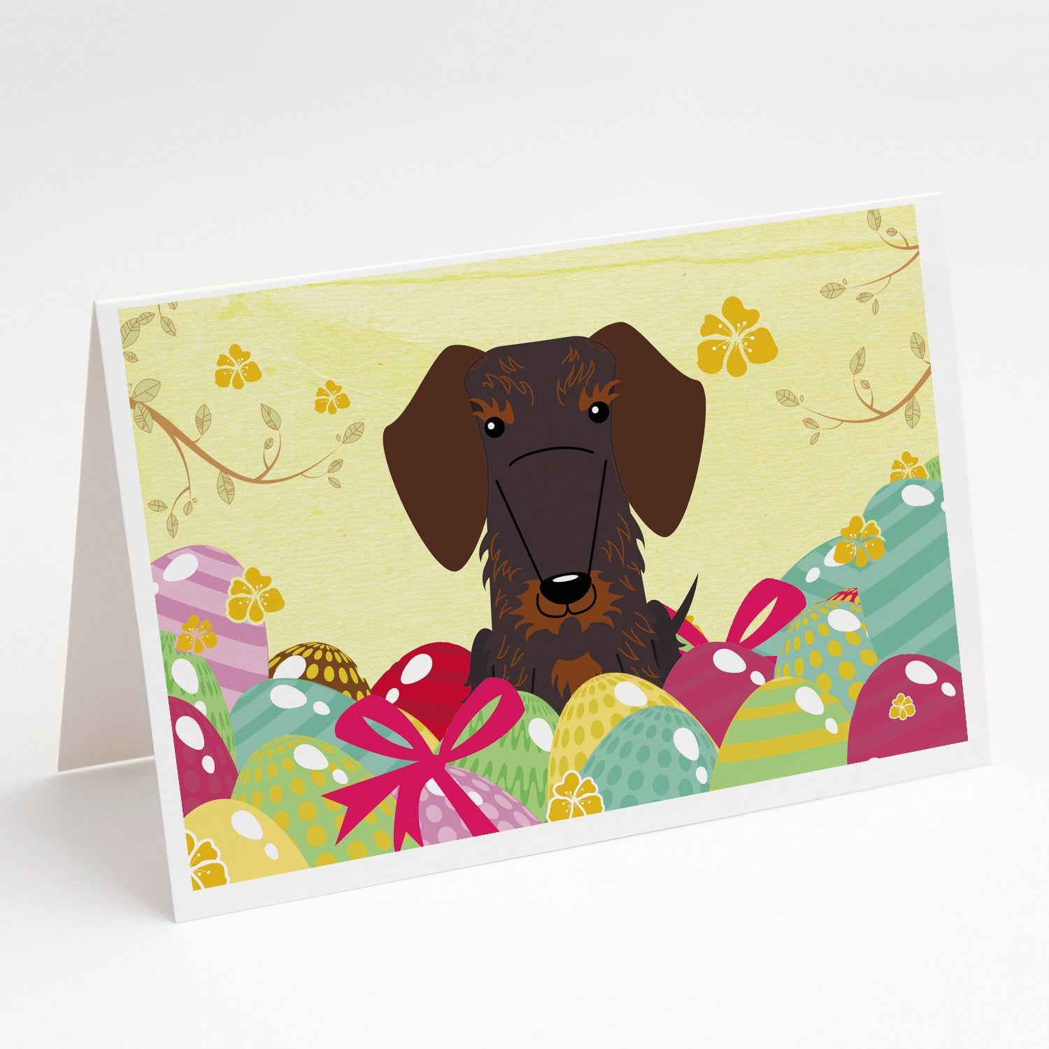 Caroline's Treasures Easter Eggs Wire Haired Dachshund Chocolate Greeting Cards - Blank Note Cards – 8-Pack of Artist-Designed Cards with Envelopes