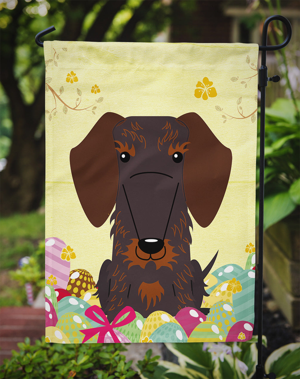 Easter Eggs Wire Haired Dachshund Chocolate Flag Garden Size BB6129GF