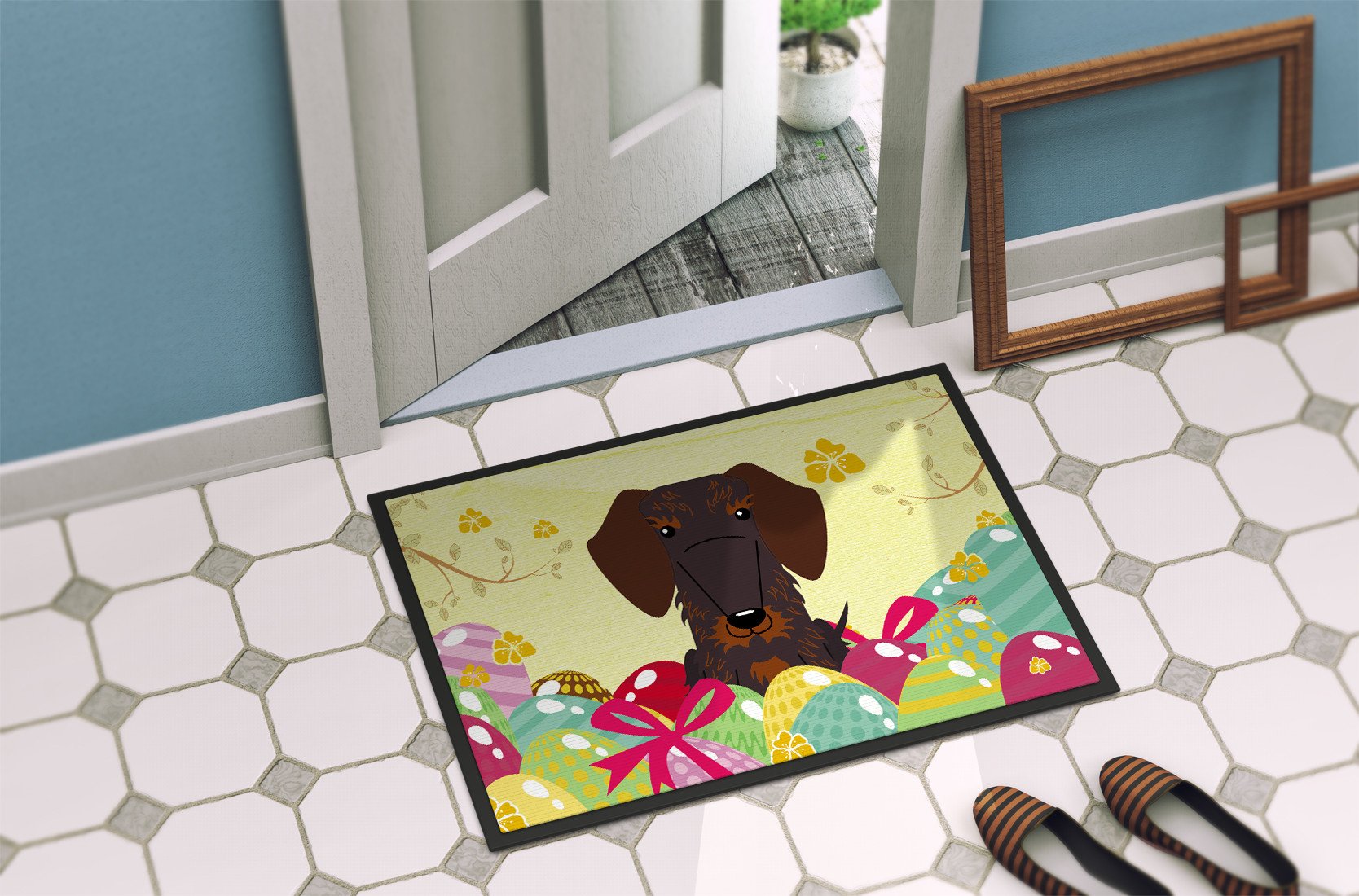 Easter Eggs Wire Haired Dachshund Chocolate Indoor or Outdoor Mat 24x36 BB6129JMAT by Caroline's Treasures