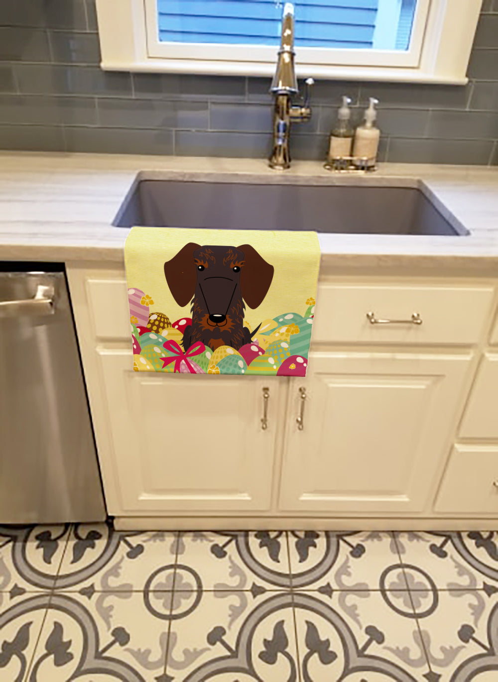 Easter Eggs Wire Haired Dachshund Chocolate Kitchen Towel BB6129KTWL - the-store.com