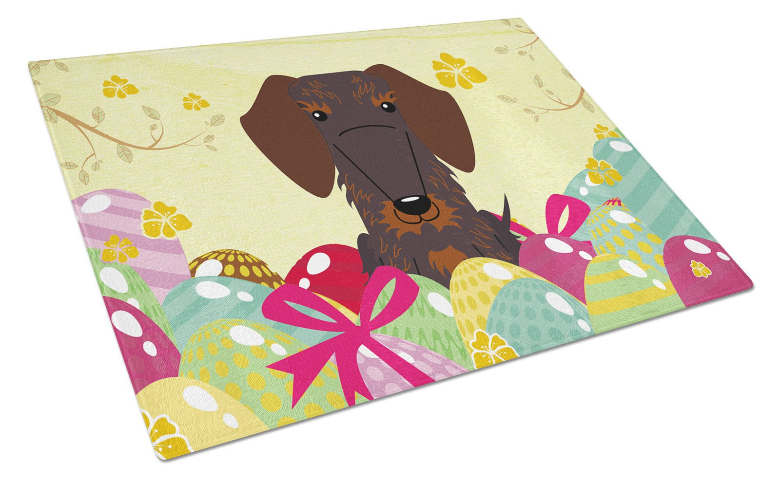 Easter Eggs Wire Haired Dachshund Chocolate Glass Cutting Board Large BB6129LCB by Caroline's Treasures