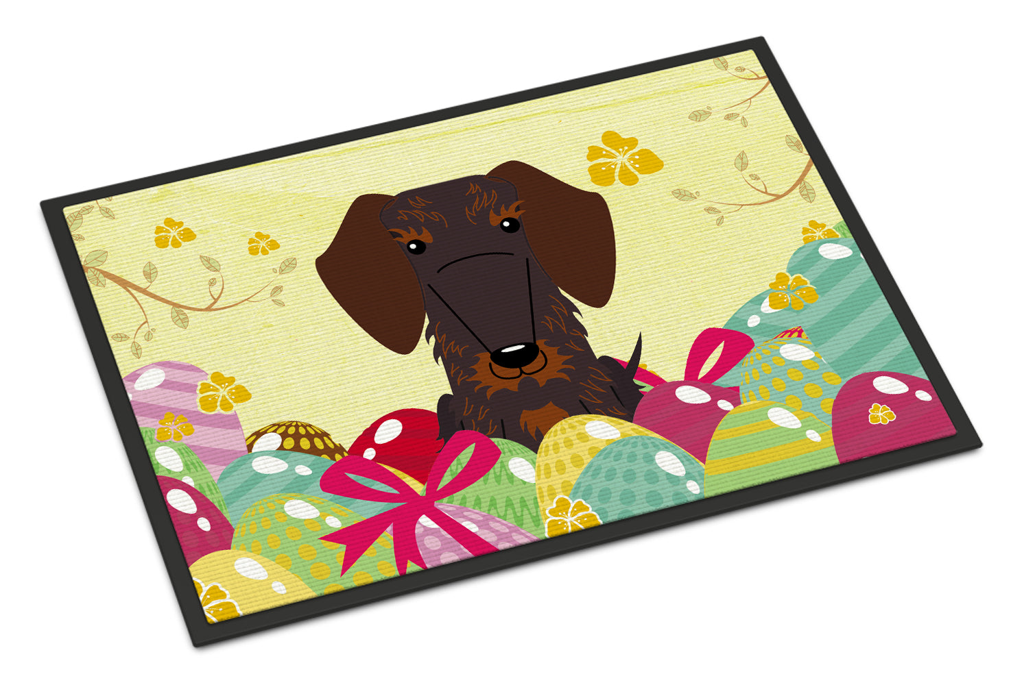 Caroline's Treasures Easter Eggs Wire Haired Dachshund Chocolate Doormat - 18x27 Decorative Floor Mat – Indoor/Outdoor Rug with Artistic Flair BB6129MAT