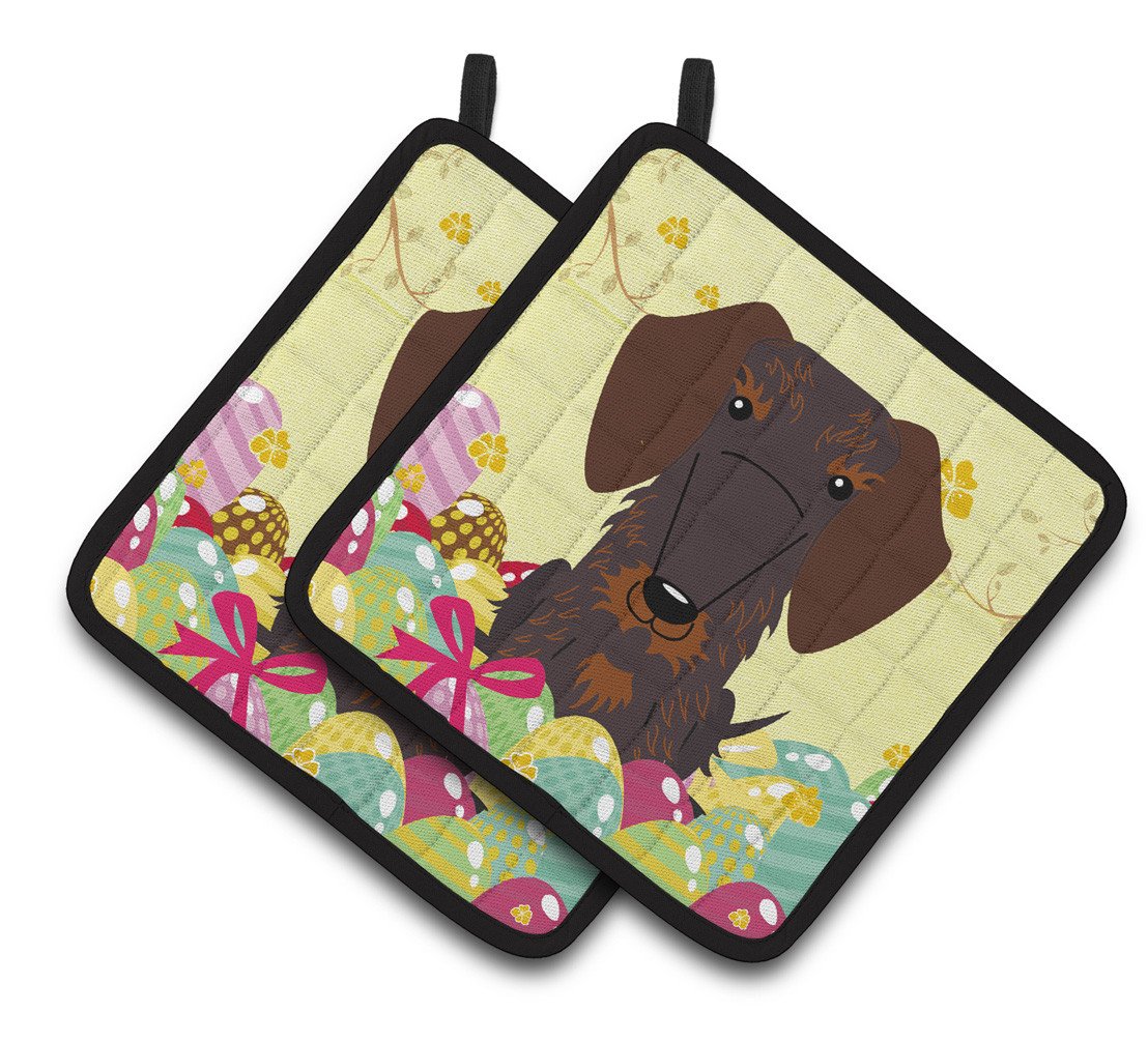 Easter Eggs Wire Haired Dachshund Chocolate Pair of Pot Holders BB6129PTHD by Caroline&#39;s Treasures