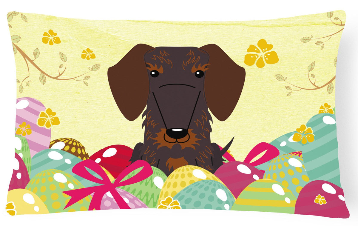 Easter Eggs Wire Haired Dachshund Chocolate Canvas Fabric Decorative Pillow BB6129PW1216 by Caroline&#39;s Treasures