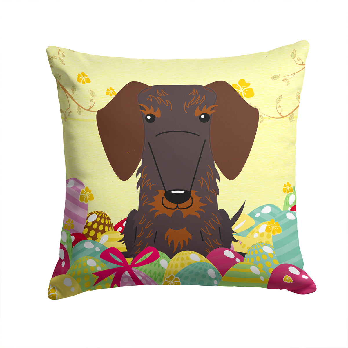 Easter Eggs Wire Haired Dachshund Chocolate Fabric Decorative Pillow BB6129PW1414 - the-store.com