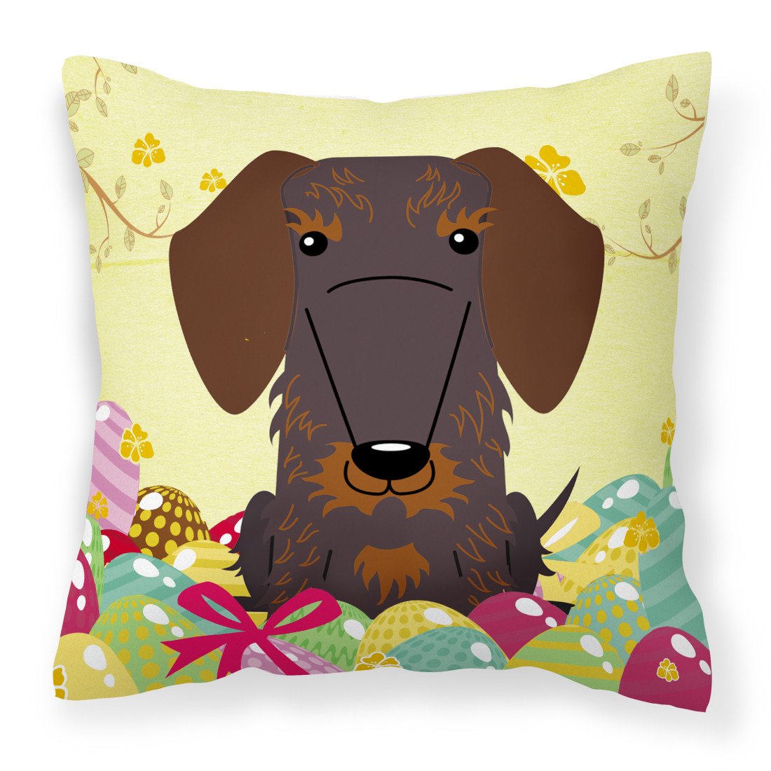 Easter Eggs Wire Haired Dachshund Chocolate Fabric Decorative Pillow BB6129PW1818 by Caroline&#39;s Treasures