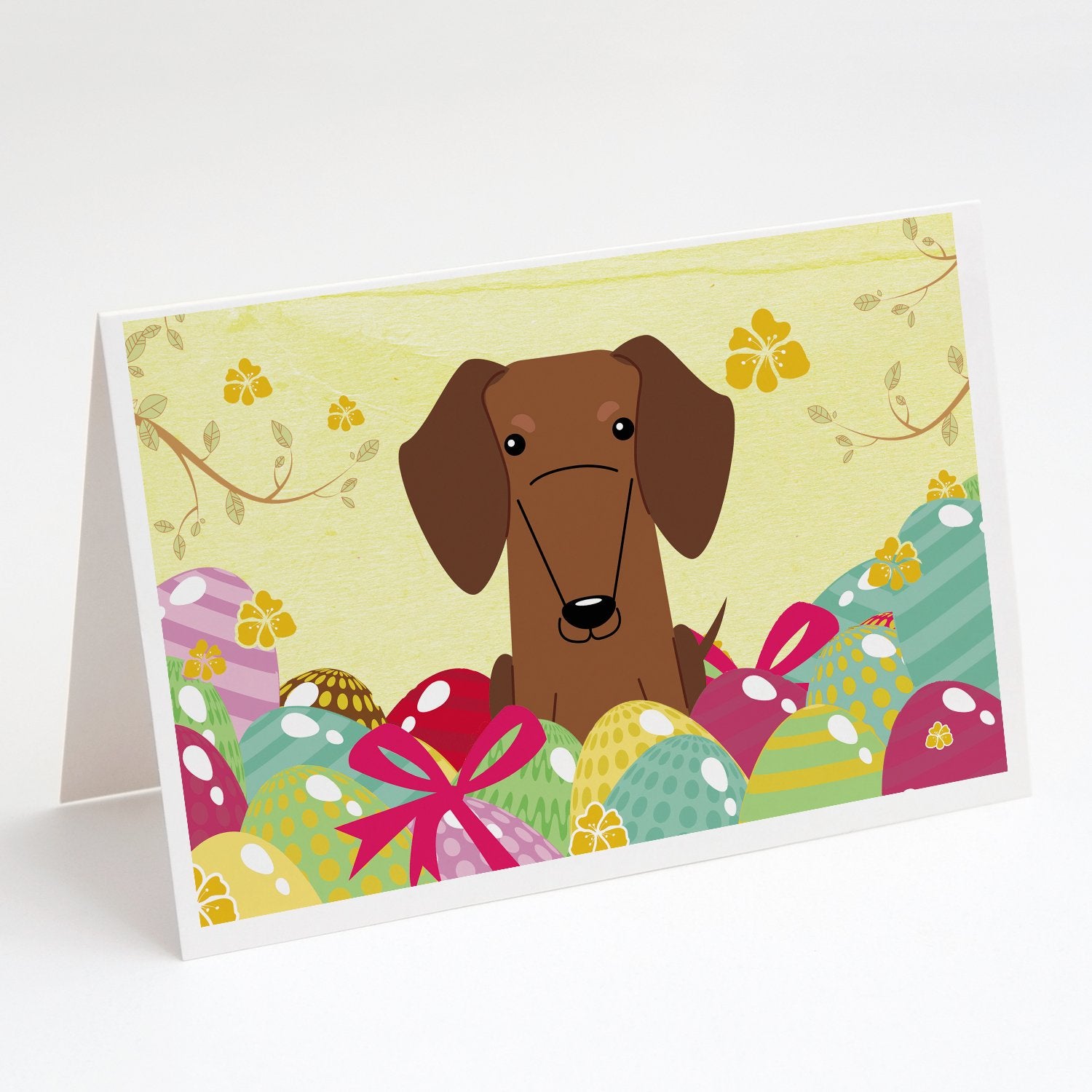 Caroline's Treasures Easter Eggs Dachshund Red Brown Greeting Cards - Blank Note Cards – 8-Pack of Artist-Designed Cards with Envelopes