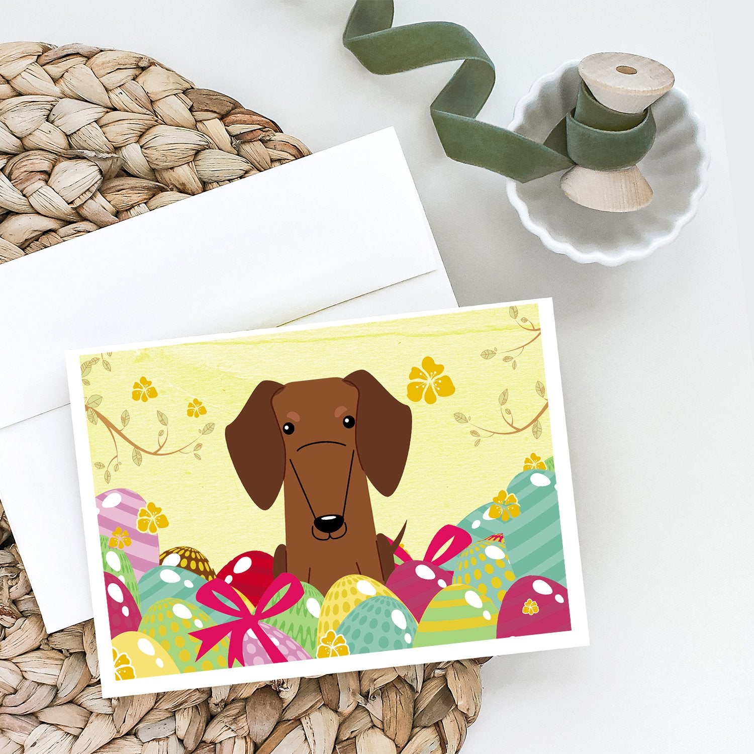 Easter Eggs Dachshund Red Brown Greeting Cards and Envelopes Pack of 8 - the-store.com