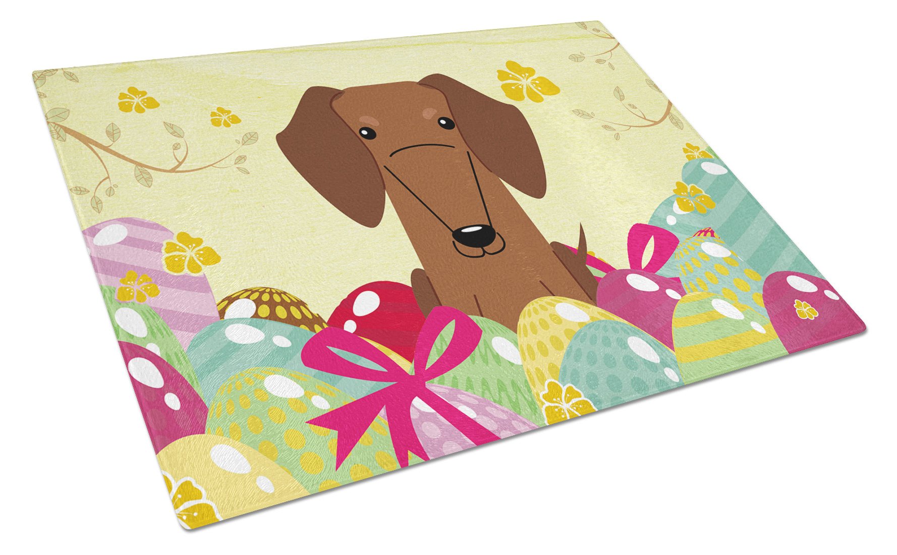 Easter Eggs Dachshund Red Brown Glass Cutting Board Large BB6130LCB by Caroline's Treasures