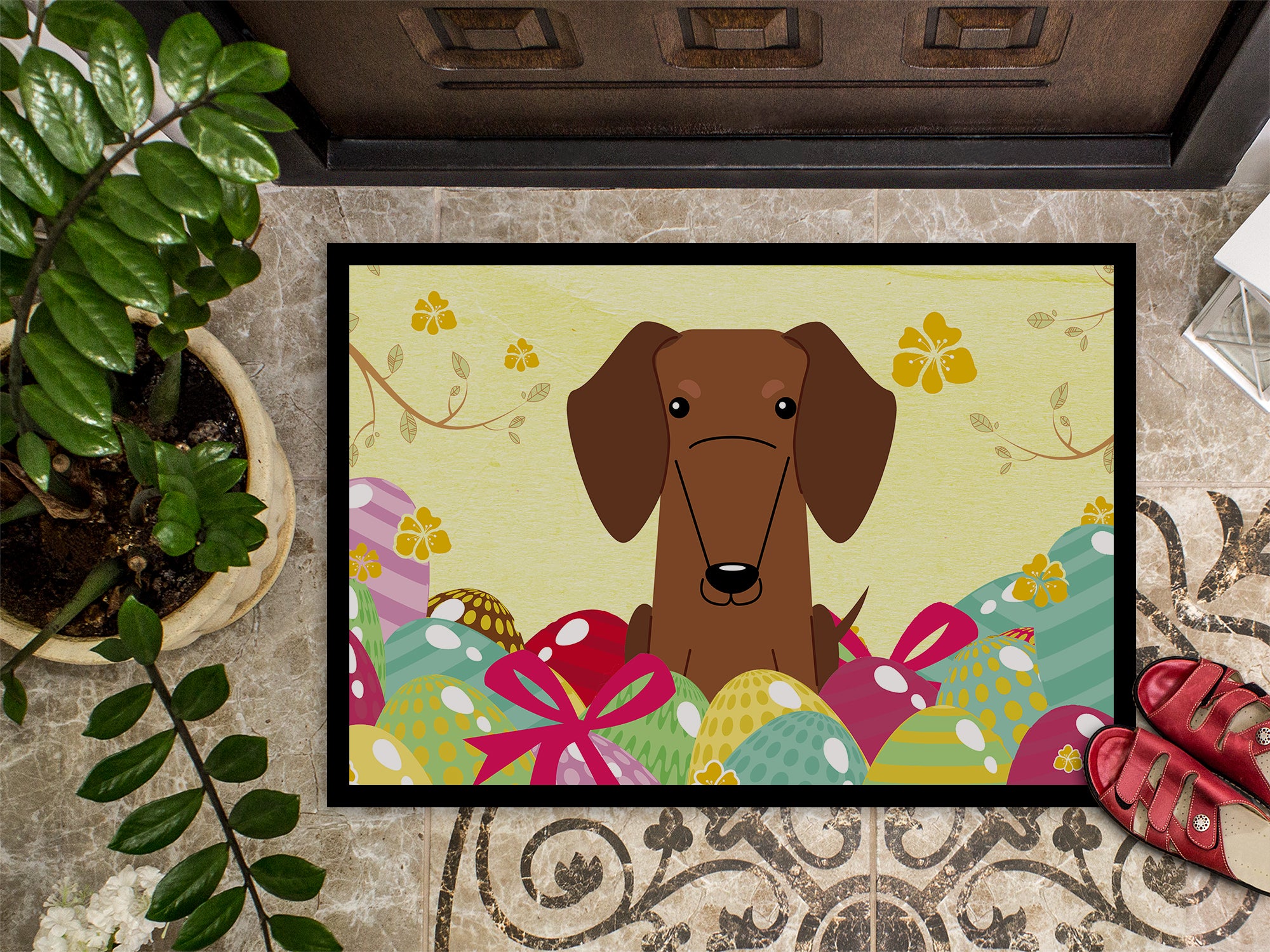 Easter Eggs Dachshund Red Brown Indoor or Outdoor Mat 18x27 BB6130MAT - the-store.com